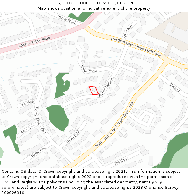 16, FFORDD DOLGOED, MOLD, CH7 1PE: Location map and indicative extent of plot