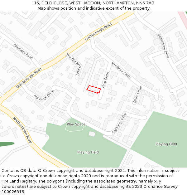 16, FIELD CLOSE, WEST HADDON, NORTHAMPTON, NN6 7AB: Location map and indicative extent of plot