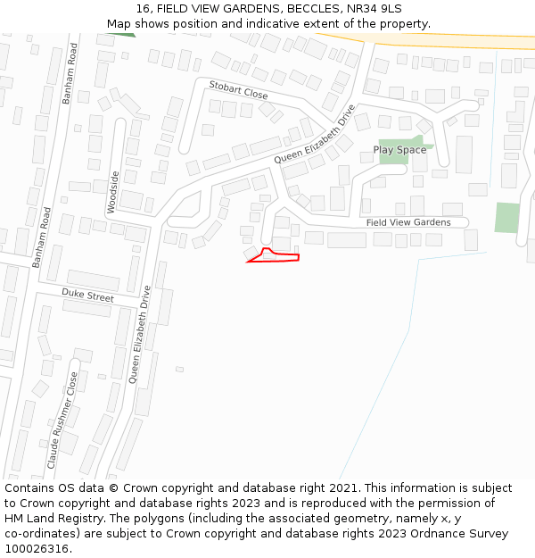 16, FIELD VIEW GARDENS, BECCLES, NR34 9LS: Location map and indicative extent of plot