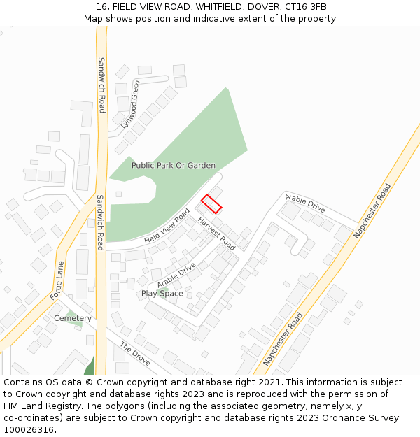 16, FIELD VIEW ROAD, WHITFIELD, DOVER, CT16 3FB: Location map and indicative extent of plot