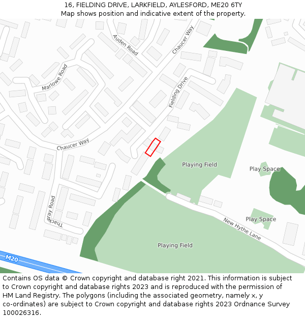 16, FIELDING DRIVE, LARKFIELD, AYLESFORD, ME20 6TY: Location map and indicative extent of plot