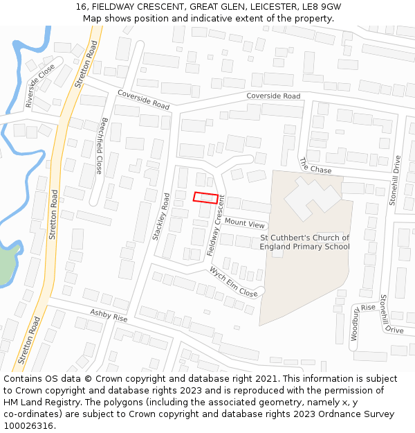 16, FIELDWAY CRESCENT, GREAT GLEN, LEICESTER, LE8 9GW: Location map and indicative extent of plot
