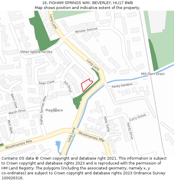 16, FIGHAM SPRINGS WAY, BEVERLEY, HU17 8WB: Location map and indicative extent of plot