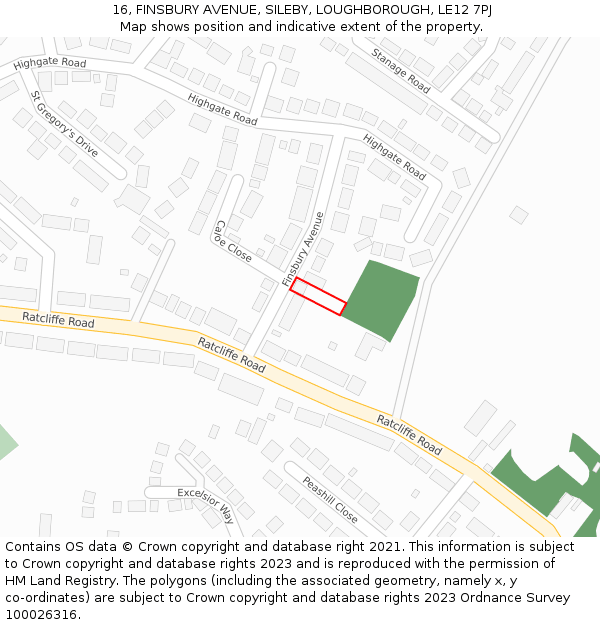 16, FINSBURY AVENUE, SILEBY, LOUGHBOROUGH, LE12 7PJ: Location map and indicative extent of plot