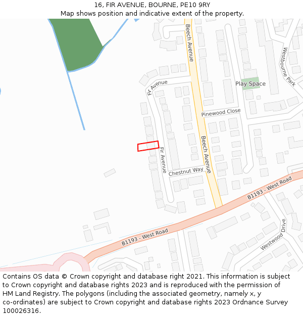 16, FIR AVENUE, BOURNE, PE10 9RY: Location map and indicative extent of plot