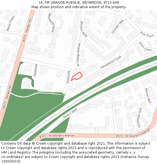 16, FIR GRANGE AVENUE, WEYBRIDGE, KT13 9AR: Location map and indicative extent of plot