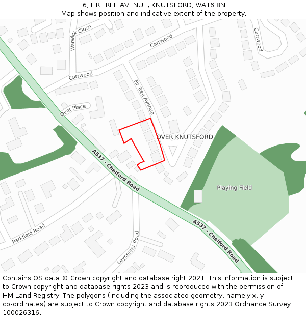 16, FIR TREE AVENUE, KNUTSFORD, WA16 8NF: Location map and indicative extent of plot