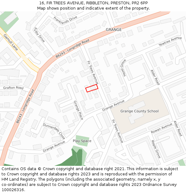 16, FIR TREES AVENUE, RIBBLETON, PRESTON, PR2 6PP: Location map and indicative extent of plot