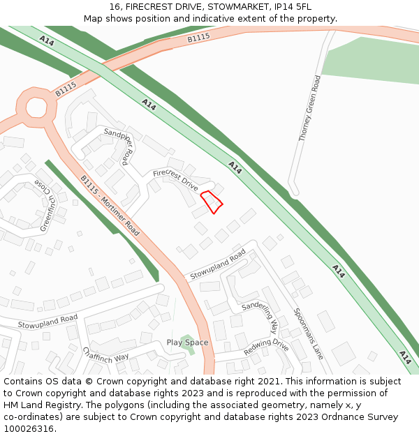 16, FIRECREST DRIVE, STOWMARKET, IP14 5FL: Location map and indicative extent of plot