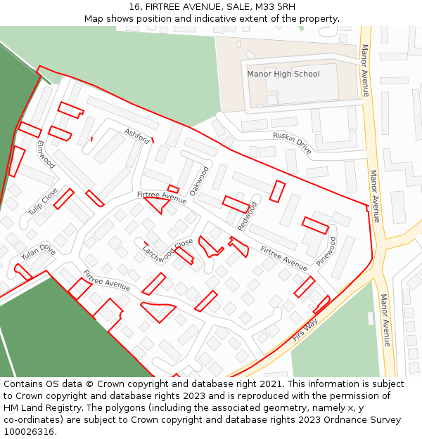 16, FIRTREE AVENUE, SALE, M33 5RH: Location map and indicative extent of plot