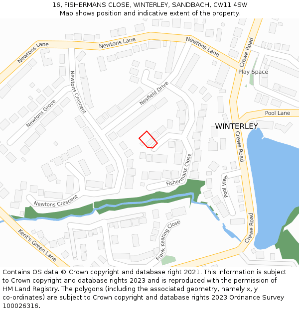 16, FISHERMANS CLOSE, WINTERLEY, SANDBACH, CW11 4SW: Location map and indicative extent of plot