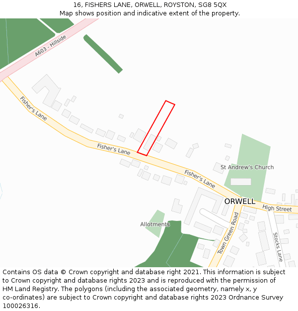 16, FISHERS LANE, ORWELL, ROYSTON, SG8 5QX: Location map and indicative extent of plot