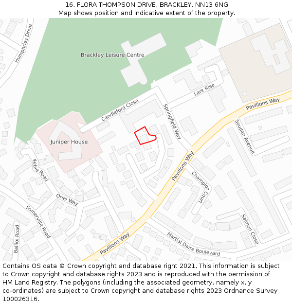 16, FLORA THOMPSON DRIVE, BRACKLEY, NN13 6NG: Location map and indicative extent of plot