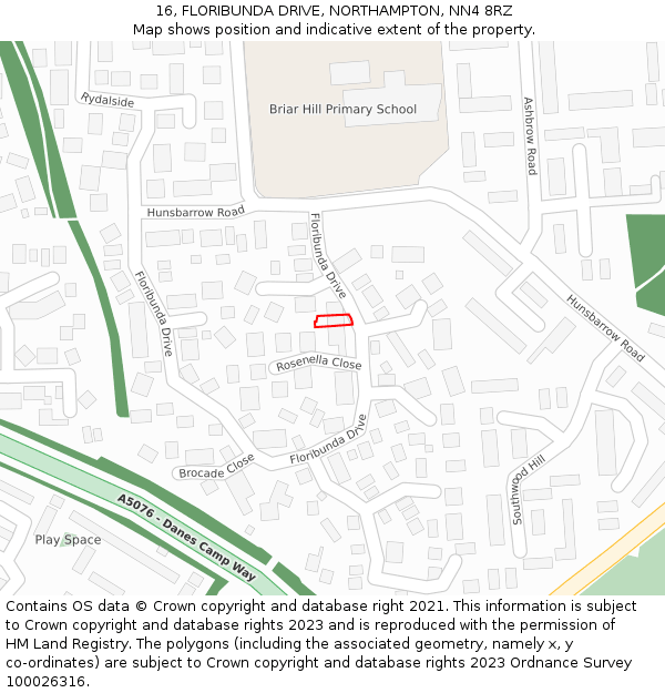 16, FLORIBUNDA DRIVE, NORTHAMPTON, NN4 8RZ: Location map and indicative extent of plot