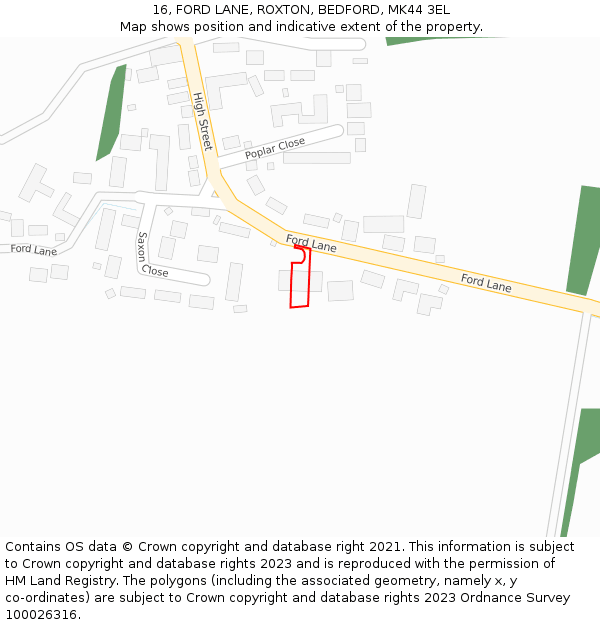 16, FORD LANE, ROXTON, BEDFORD, MK44 3EL: Location map and indicative extent of plot