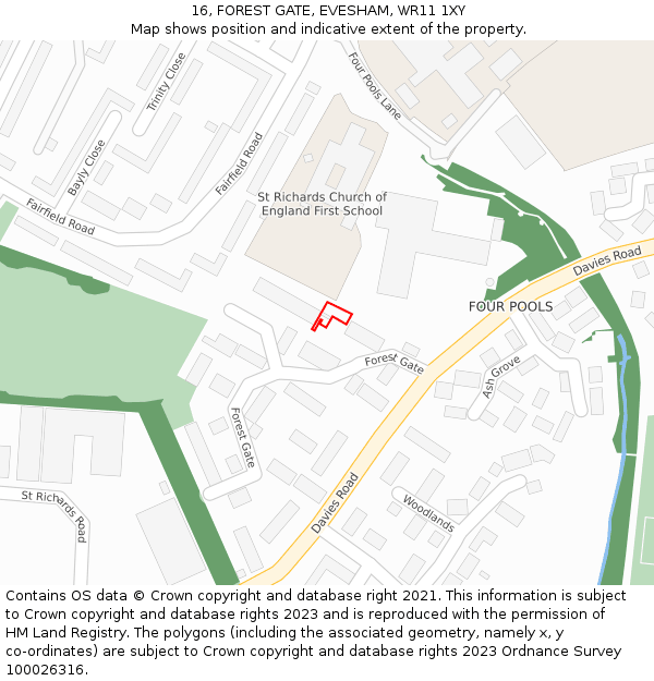 16, FOREST GATE, EVESHAM, WR11 1XY: Location map and indicative extent of plot