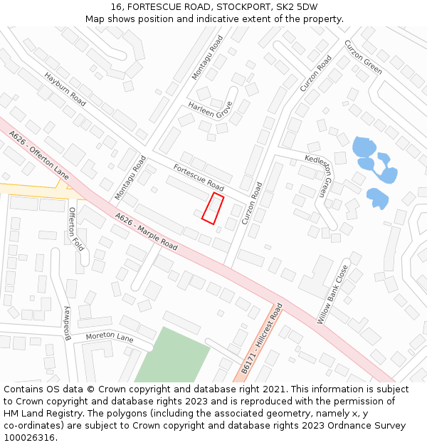 16, FORTESCUE ROAD, STOCKPORT, SK2 5DW: Location map and indicative extent of plot