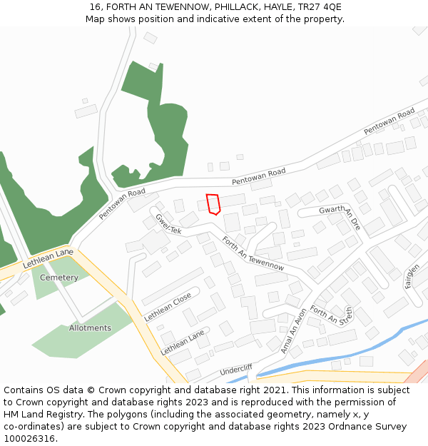 16, FORTH AN TEWENNOW, PHILLACK, HAYLE, TR27 4QE: Location map and indicative extent of plot