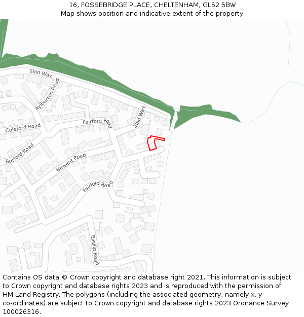 16, FOSSEBRIDGE PLACE, CHELTENHAM, GL52 5BW: Location map and indicative extent of plot