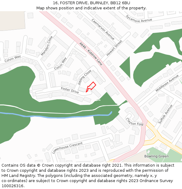 16, FOSTER DRIVE, BURNLEY, BB12 6BU: Location map and indicative extent of plot