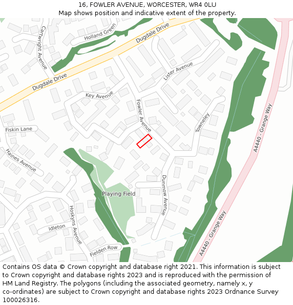 16, FOWLER AVENUE, WORCESTER, WR4 0LU: Location map and indicative extent of plot