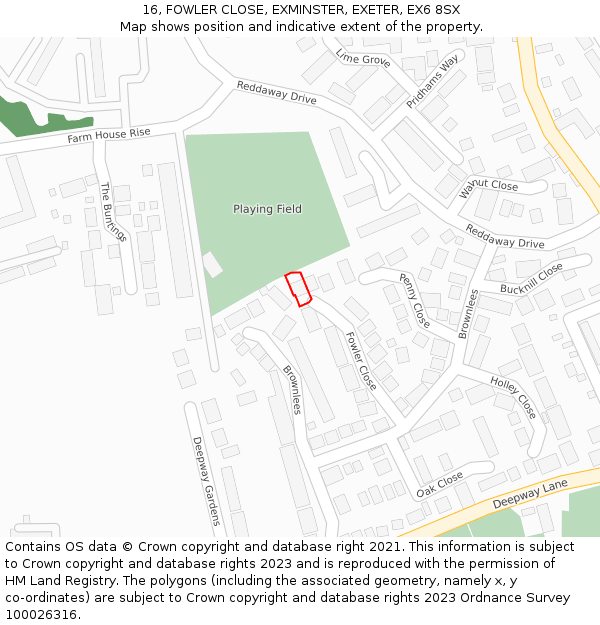 16, FOWLER CLOSE, EXMINSTER, EXETER, EX6 8SX: Location map and indicative extent of plot