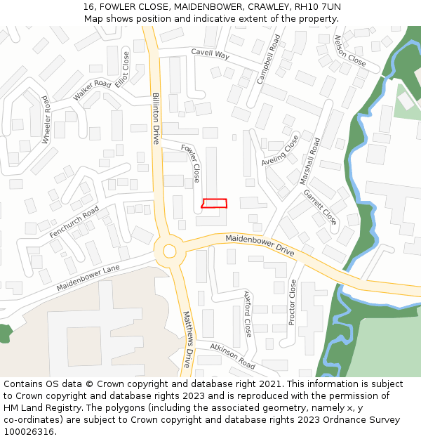 16, FOWLER CLOSE, MAIDENBOWER, CRAWLEY, RH10 7UN: Location map and indicative extent of plot