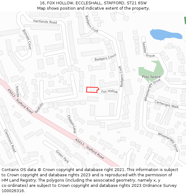 16, FOX HOLLOW, ECCLESHALL, STAFFORD, ST21 6SW: Location map and indicative extent of plot