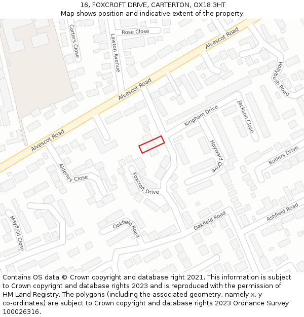 16, FOXCROFT DRIVE, CARTERTON, OX18 3HT: Location map and indicative extent of plot