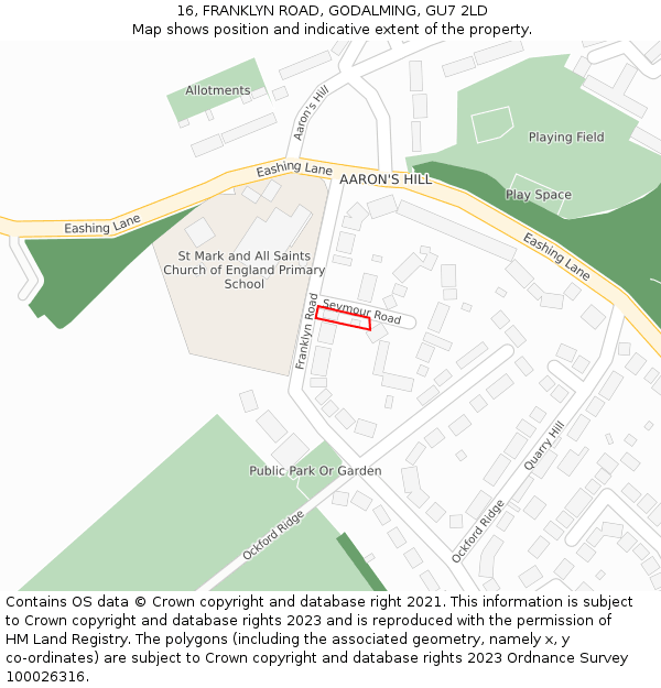 16, FRANKLYN ROAD, GODALMING, GU7 2LD: Location map and indicative extent of plot