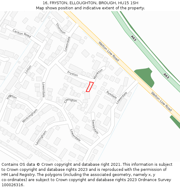 16, FRYSTON, ELLOUGHTON, BROUGH, HU15 1SH: Location map and indicative extent of plot