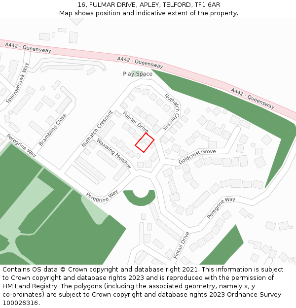 16, FULMAR DRIVE, APLEY, TELFORD, TF1 6AR: Location map and indicative extent of plot