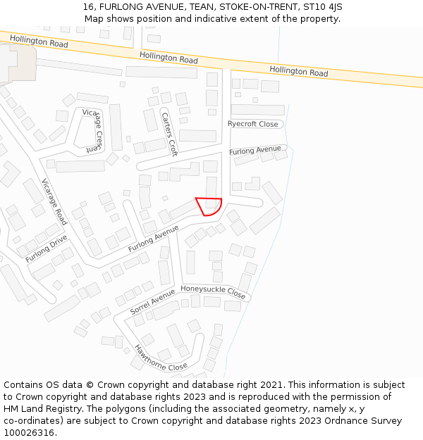 16, FURLONG AVENUE, TEAN, STOKE-ON-TRENT, ST10 4JS: Location map and indicative extent of plot