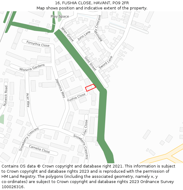 16, FUSHIA CLOSE, HAVANT, PO9 2FR: Location map and indicative extent of plot