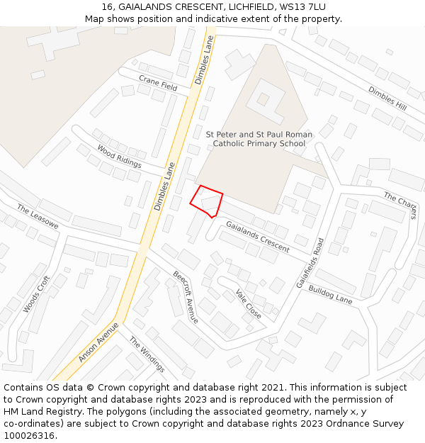16, GAIALANDS CRESCENT, LICHFIELD, WS13 7LU: Location map and indicative extent of plot