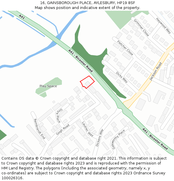 16, GAINSBOROUGH PLACE, AYLESBURY, HP19 8SF: Location map and indicative extent of plot