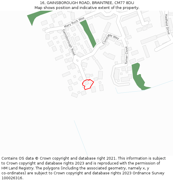 16, GAINSBOROUGH ROAD, BRAINTREE, CM77 8DU: Location map and indicative extent of plot