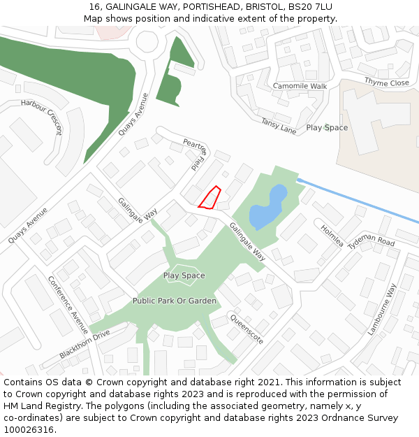 16, GALINGALE WAY, PORTISHEAD, BRISTOL, BS20 7LU: Location map and indicative extent of plot