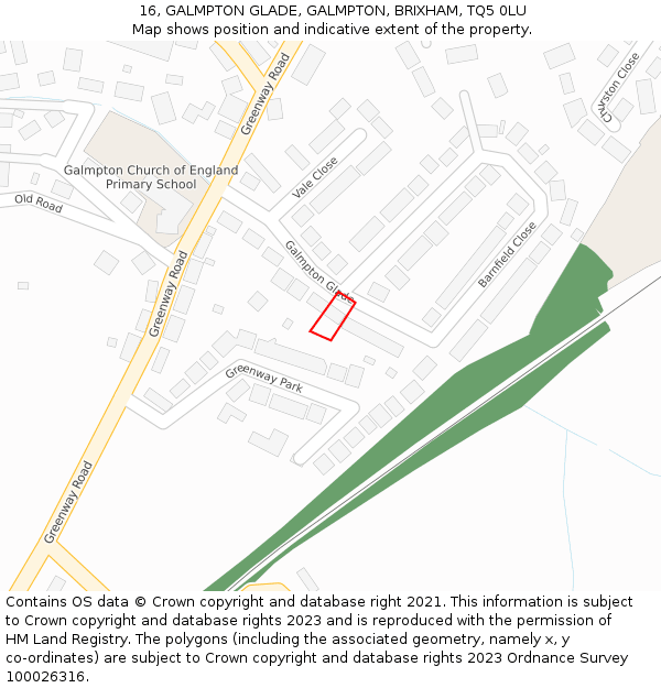 16, GALMPTON GLADE, GALMPTON, BRIXHAM, TQ5 0LU: Location map and indicative extent of plot