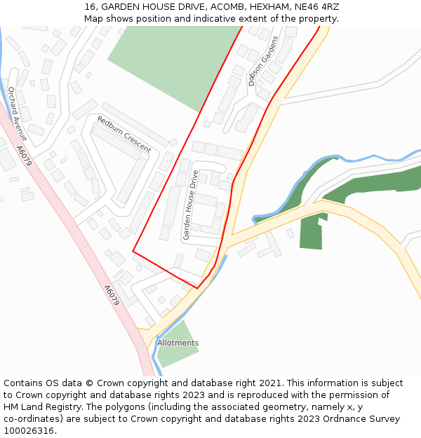 16, GARDEN HOUSE DRIVE, ACOMB, HEXHAM, NE46 4RZ: Location map and indicative extent of plot