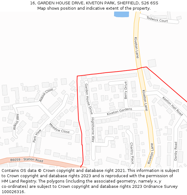 16, GARDEN HOUSE DRIVE, KIVETON PARK, SHEFFIELD, S26 6SS: Location map and indicative extent of plot