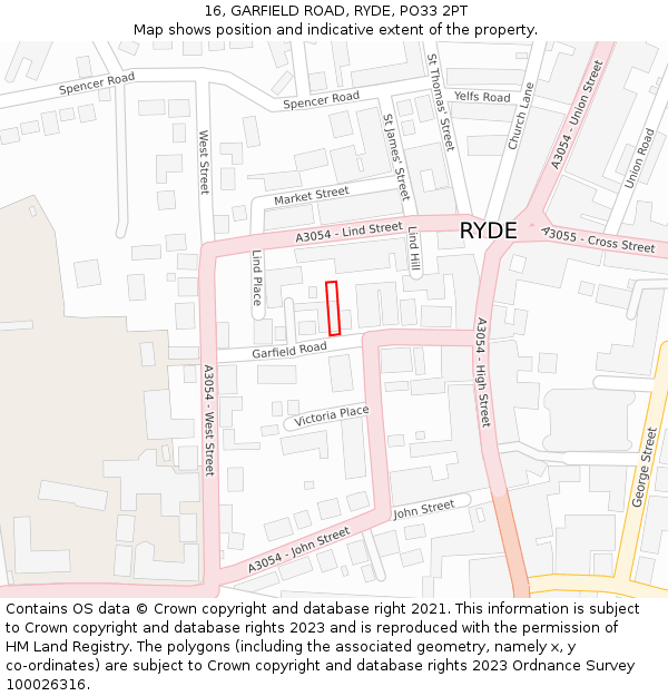 16, GARFIELD ROAD, RYDE, PO33 2PT: Location map and indicative extent of plot