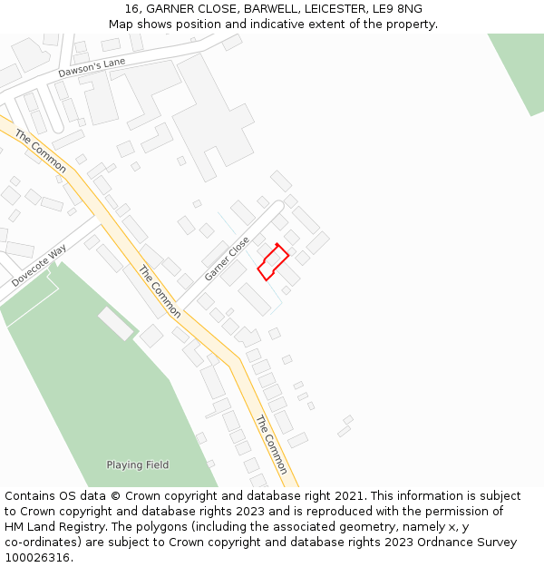 16, GARNER CLOSE, BARWELL, LEICESTER, LE9 8NG: Location map and indicative extent of plot