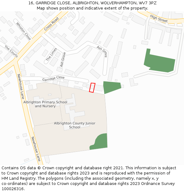 16, GARRIDGE CLOSE, ALBRIGHTON, WOLVERHAMPTON, WV7 3PZ: Location map and indicative extent of plot