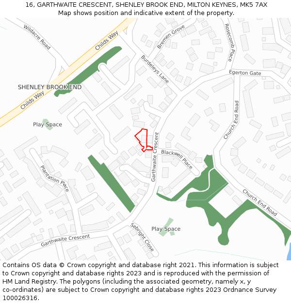16, GARTHWAITE CRESCENT, SHENLEY BROOK END, MILTON KEYNES, MK5 7AX: Location map and indicative extent of plot