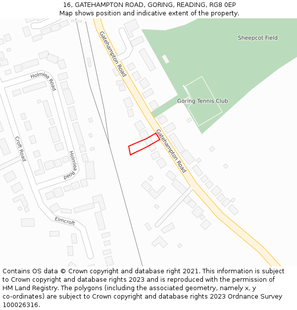 16, GATEHAMPTON ROAD, GORING, READING, RG8 0EP: Location map and indicative extent of plot
