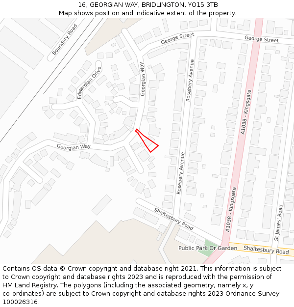 16, GEORGIAN WAY, BRIDLINGTON, YO15 3TB: Location map and indicative extent of plot