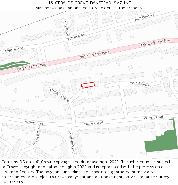 16, GERALDS GROVE, BANSTEAD, SM7 1NE: Location map and indicative extent of plot