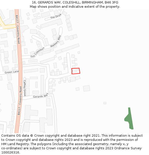 16, GERARDS WAY, COLESHILL, BIRMINGHAM, B46 3FG: Location map and indicative extent of plot