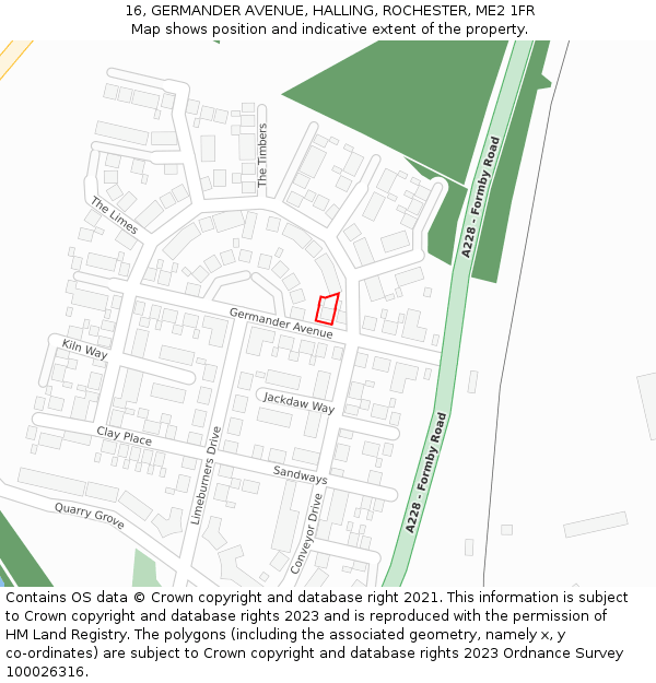 16, GERMANDER AVENUE, HALLING, ROCHESTER, ME2 1FR: Location map and indicative extent of plot